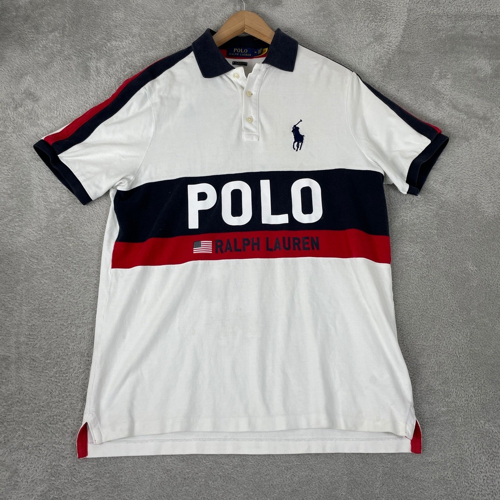 Polo Ralph Lauren Colorblock Polo Mens Medium White Red Classic Fit Mesh